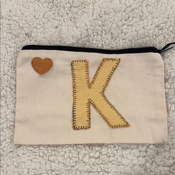 Mommajsews Handbags - Hand crafted Monogrammed Canvas Pouch with Heart